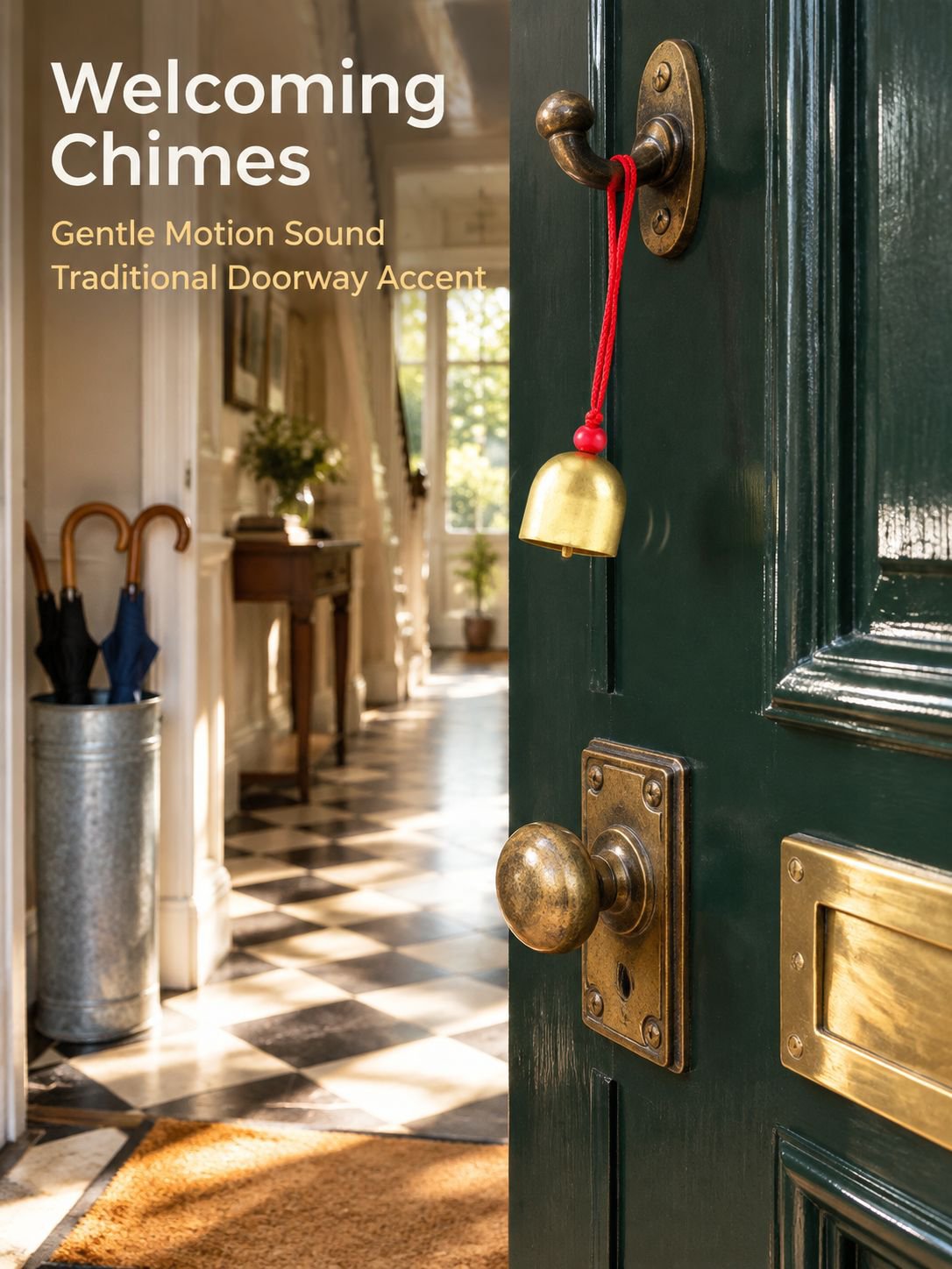 Brass wind chime bell styled for seasonal home decor