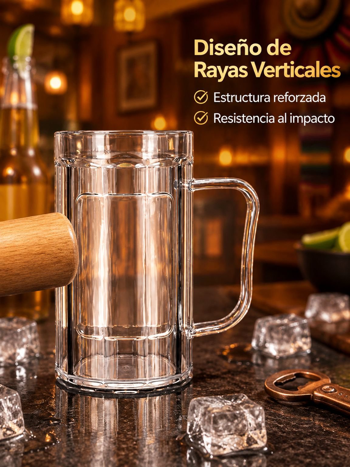 Jarra acrílica de plástico para cerveza y bebidas