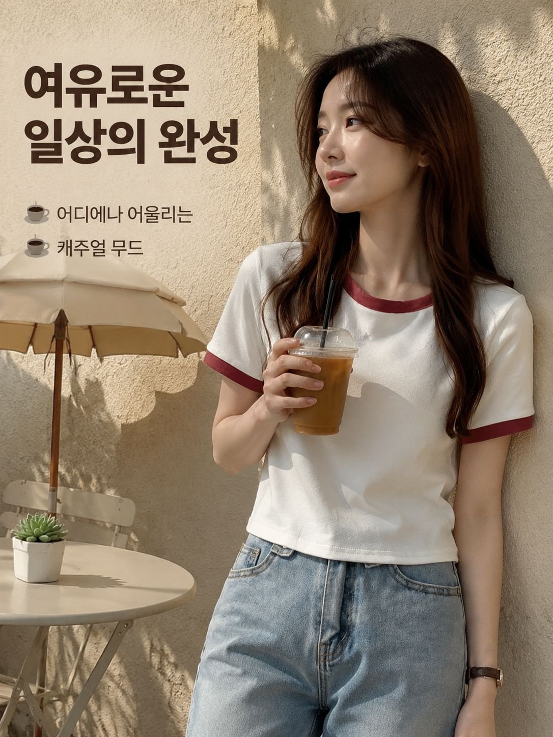 배색 라운드넥 반팔 티셔츠
