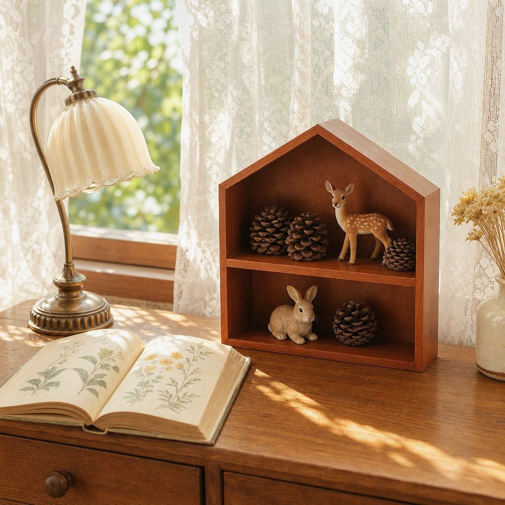 Wooden display rack for cosmetic and doll collection