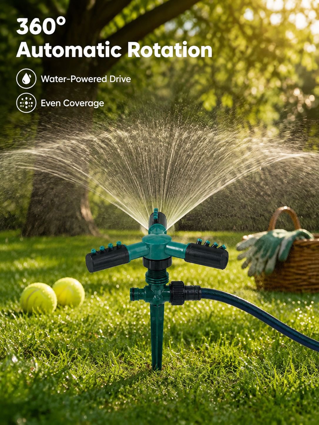 360° Rotating Triple-Head Garden Water Sprinkler