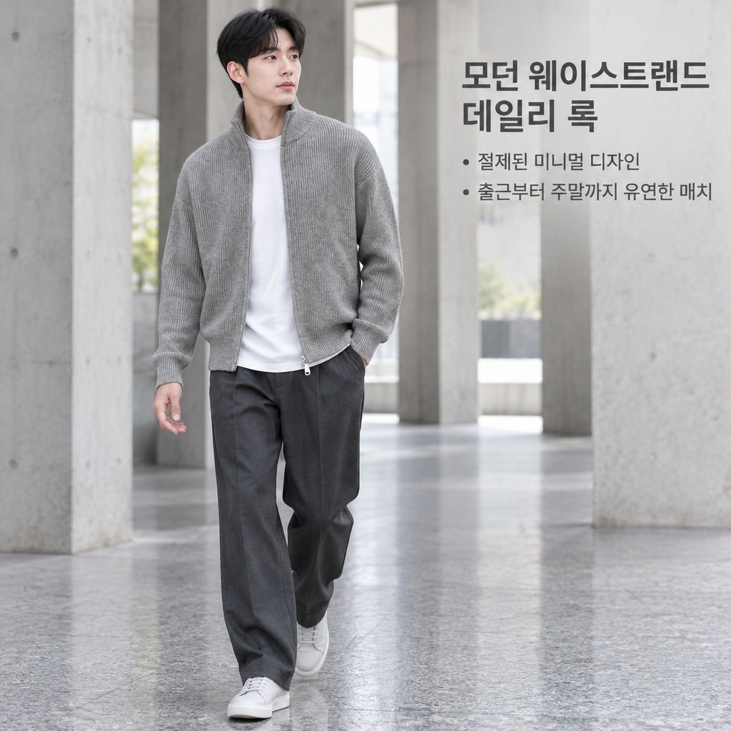 남성 가을 겨울 웨이스트랜드 스타일 니트 가디건 루즈핏 아우터