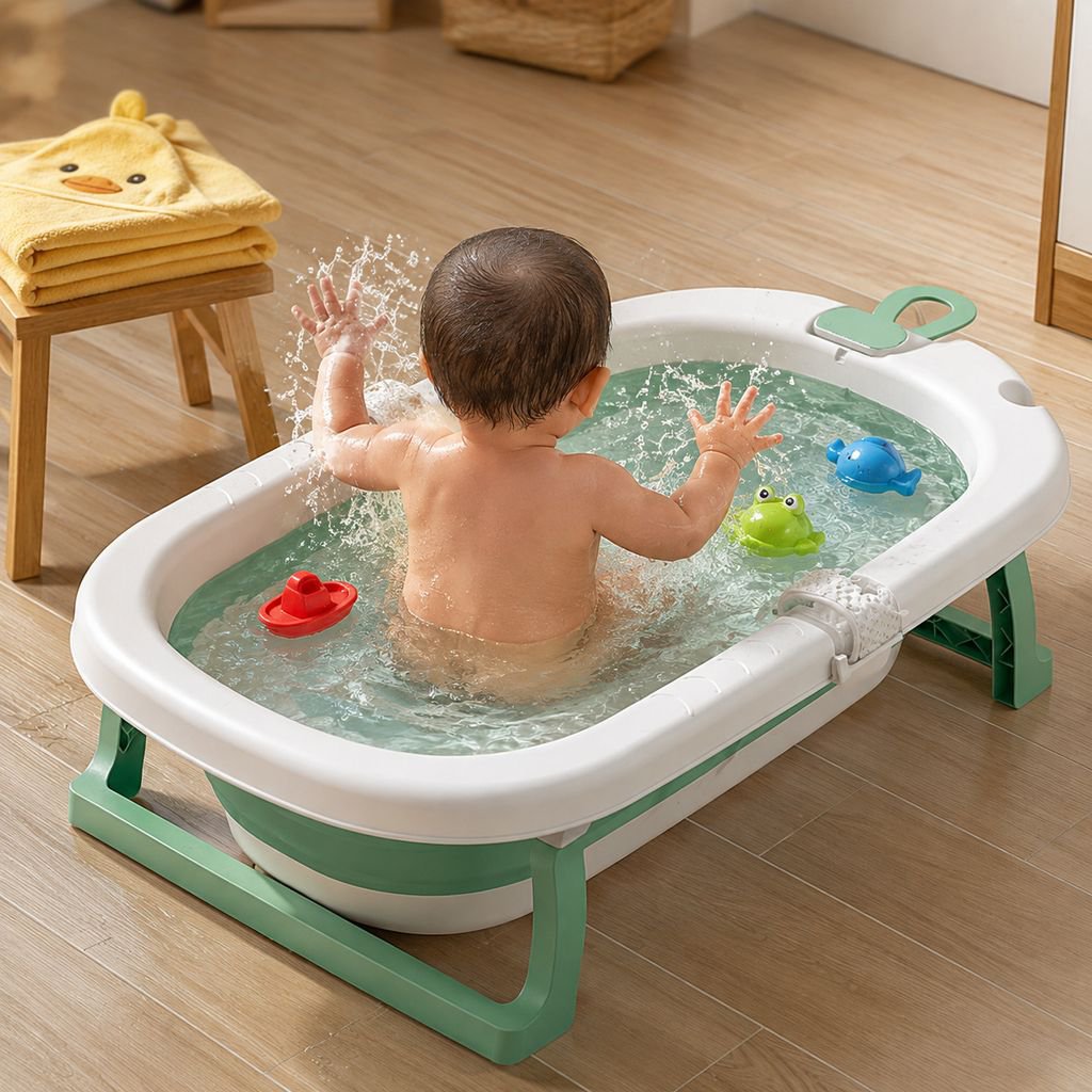 Foldable Baby Bath Tub, Large Infant Bathtub for Home Use