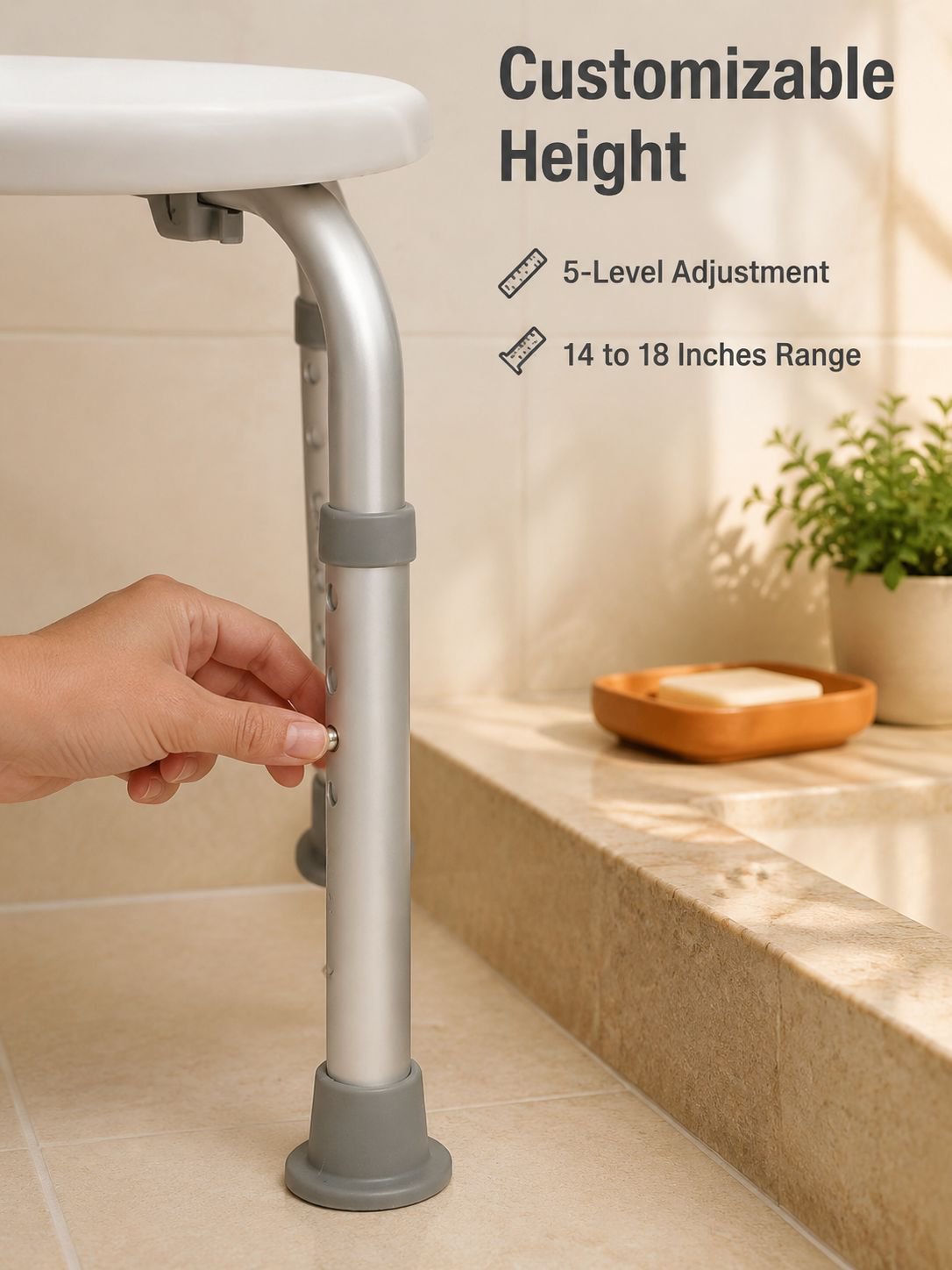Aluminum Alloy Shower Chair for Elderly, Non-Slip Bathroom Stool