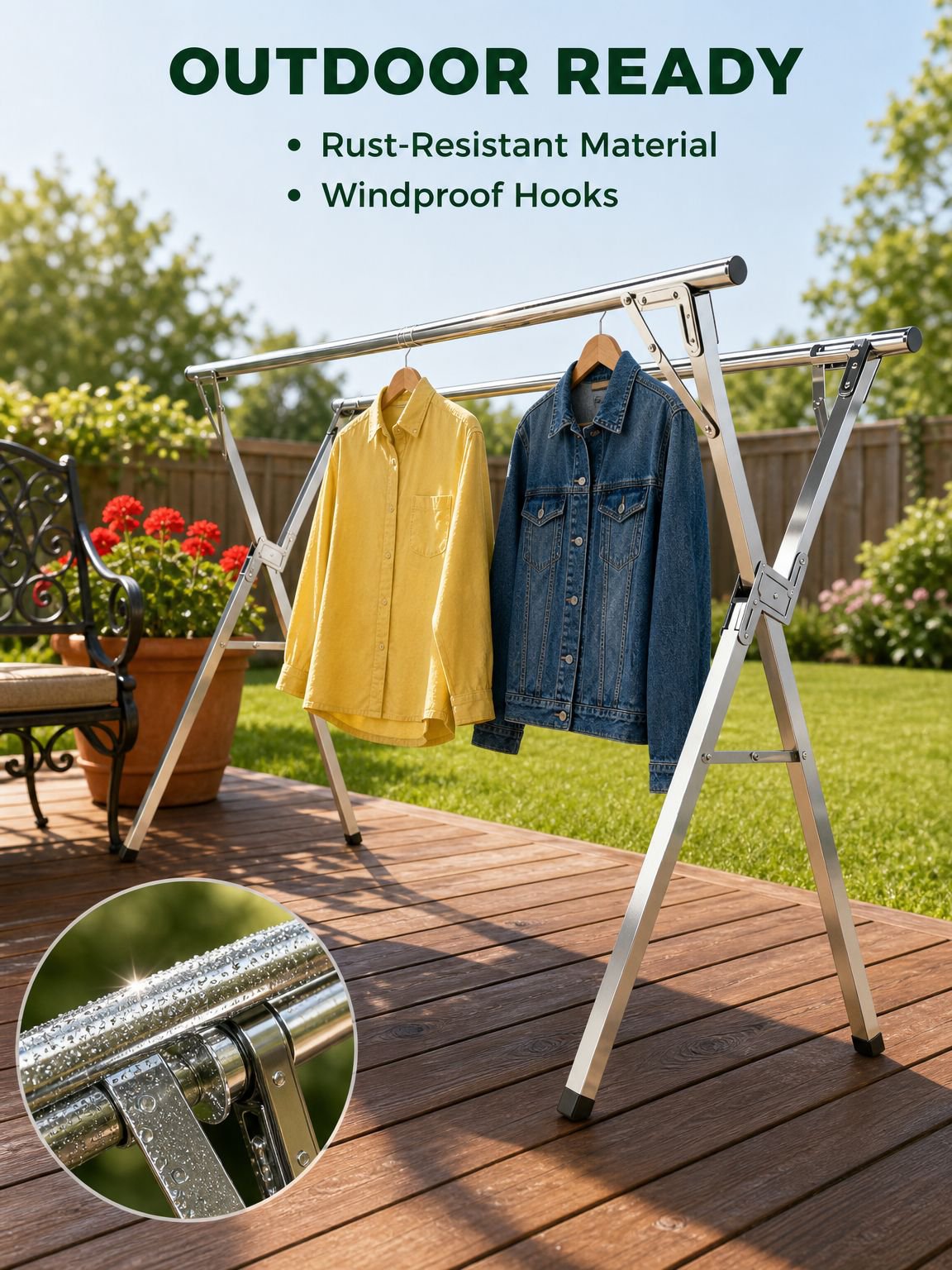 Floor-standing, folding, thickened clothes rack for home use on balconies and outdoors, telescopic c