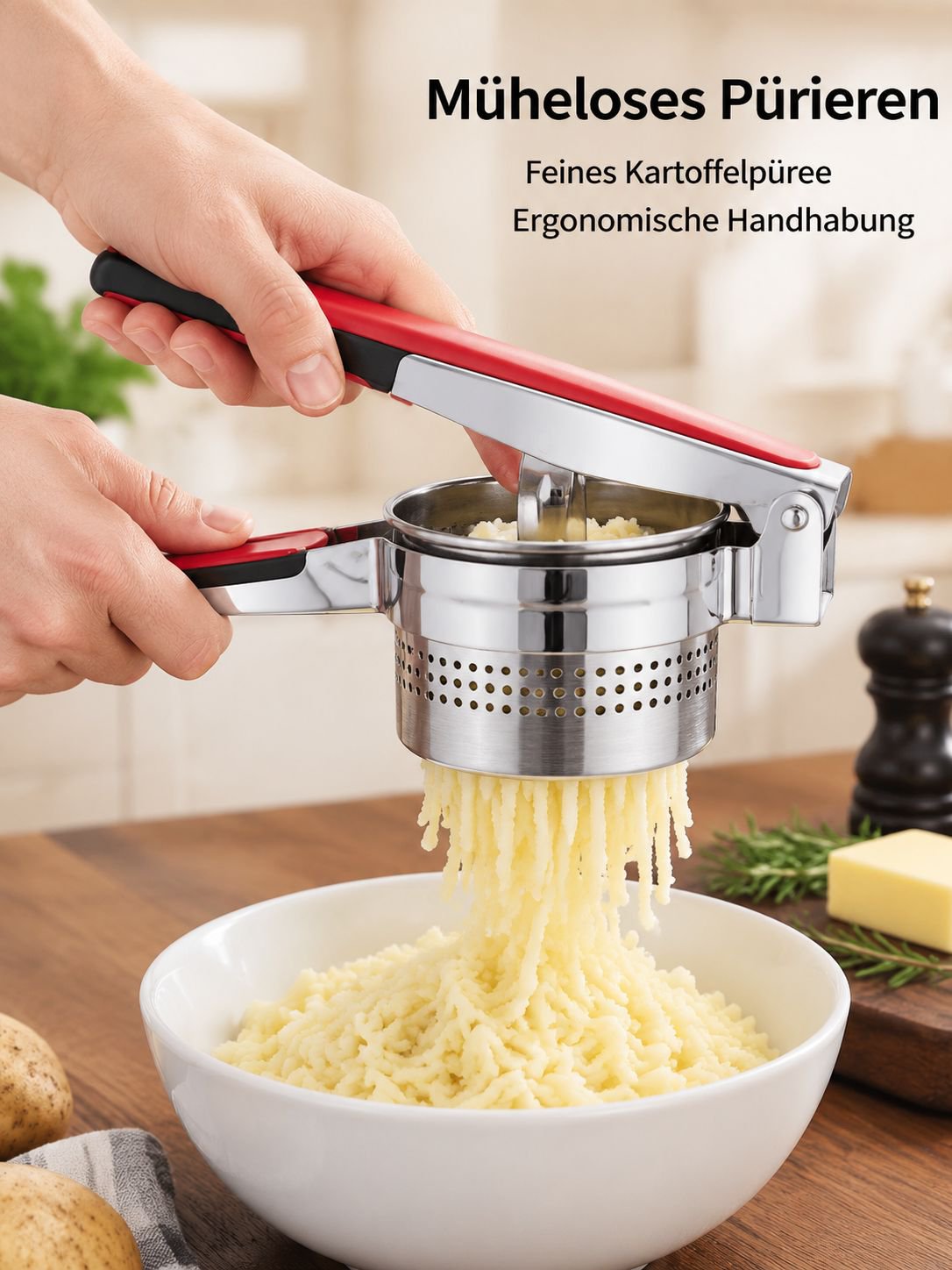 Manueller Kartoffelstampfer aus Edelstahl Multifunktionaler Stampfer & Fruchtpresse