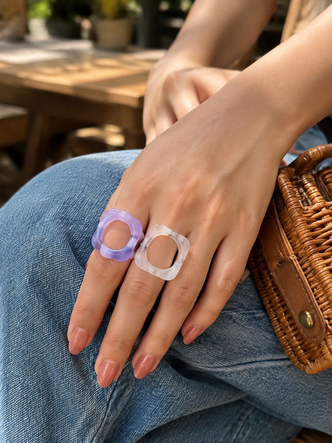 Minimalist geometric ring in high-end resin material