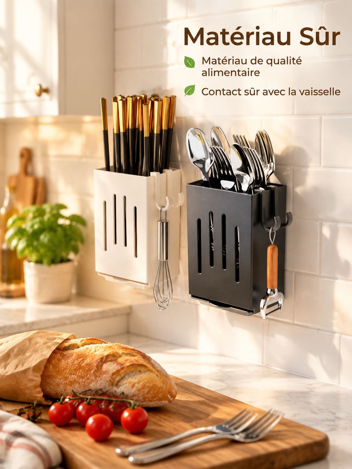 Porte-baguettes et porte-couteaux mural pour cuisine organisée