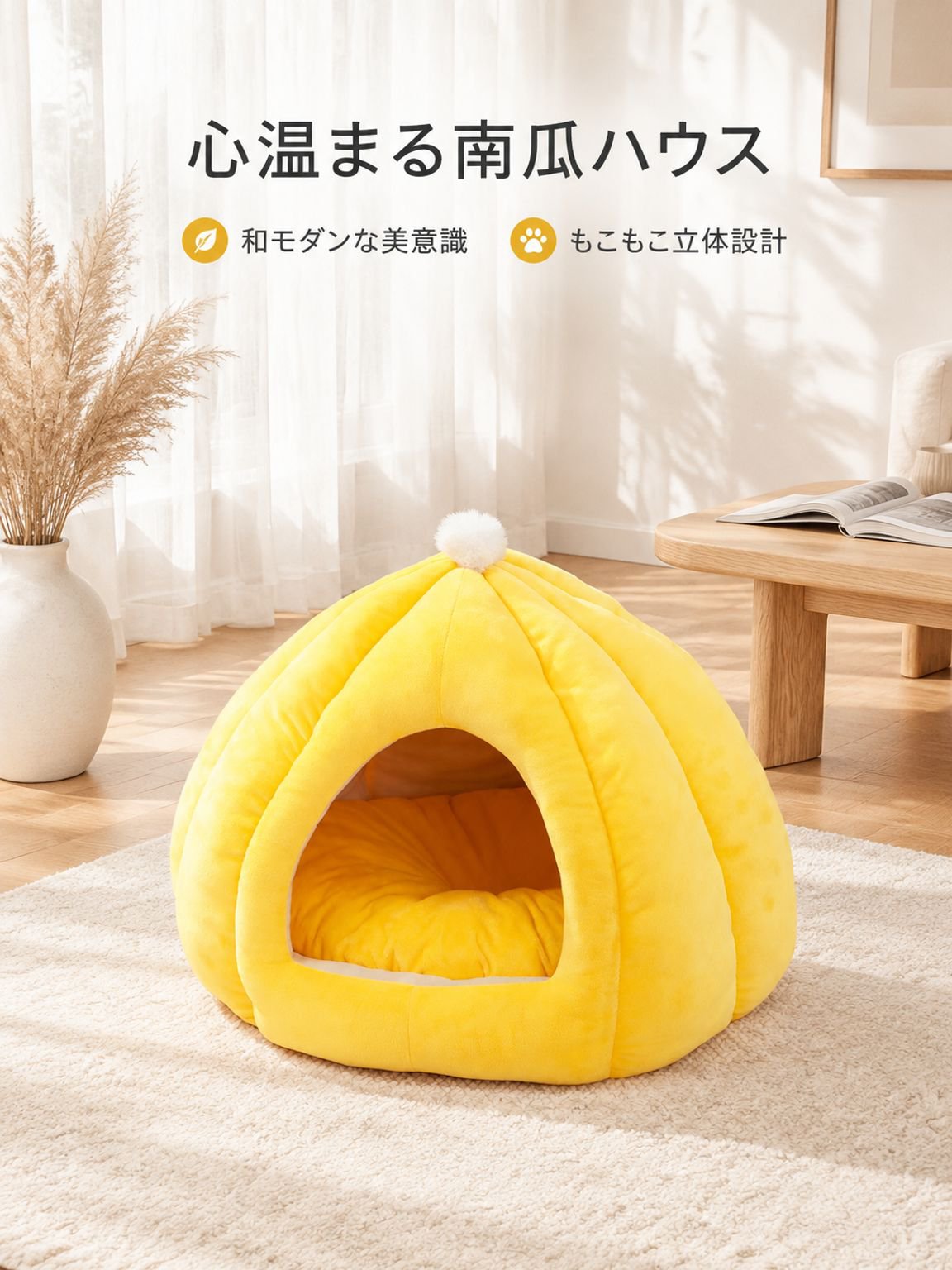 かわいいパンプキン型ドームベッド 冬用あったかペットハウス