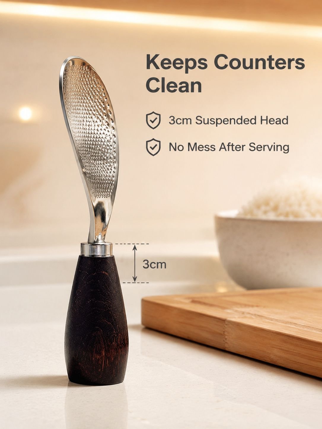 Stand-up stainless steel non-stick rice scoop