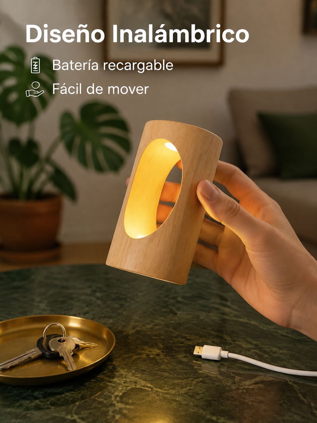Lámpara nocturna de madera con sensor inteligente