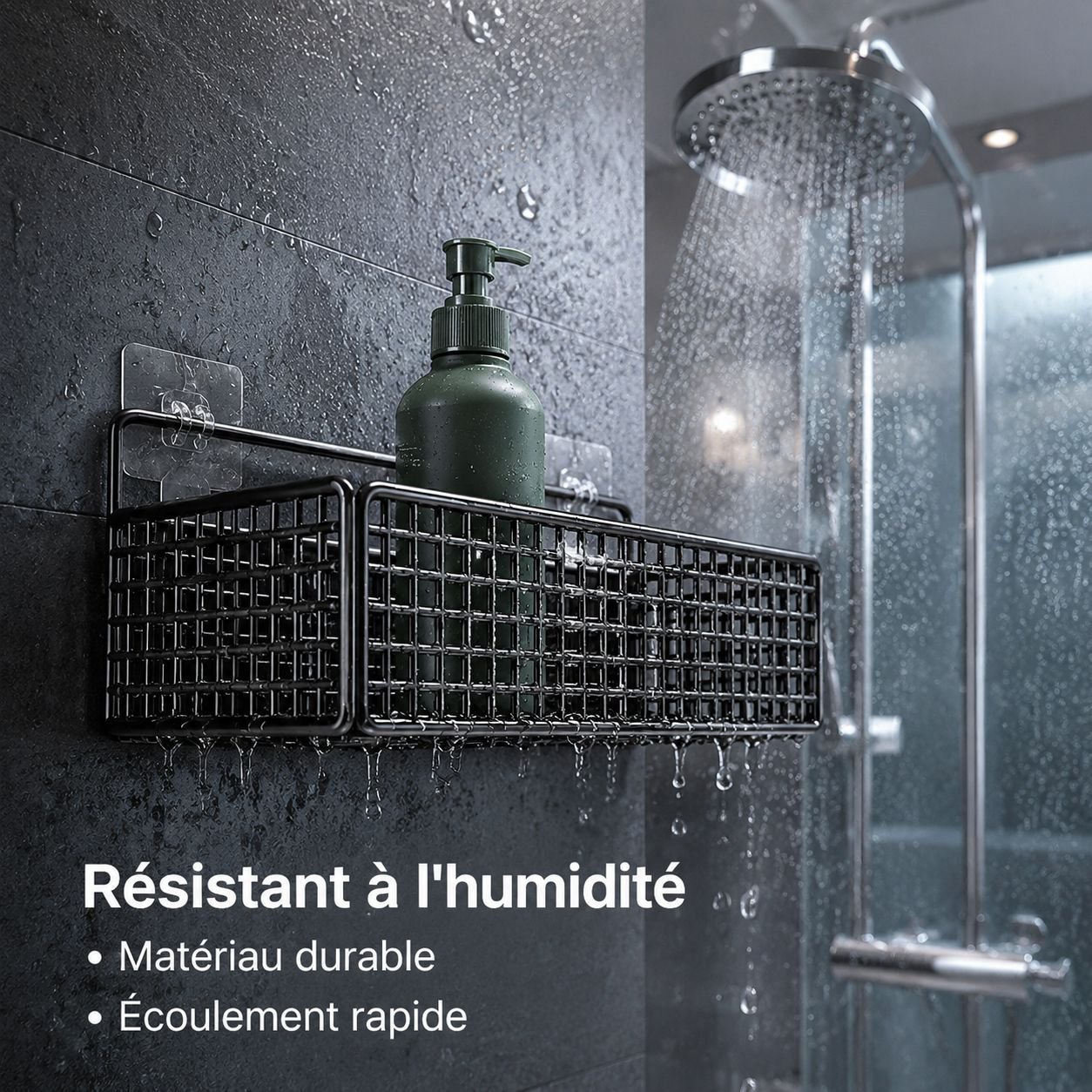 Étagère/panier de rangement mural pour salle de bain (sans perçage)