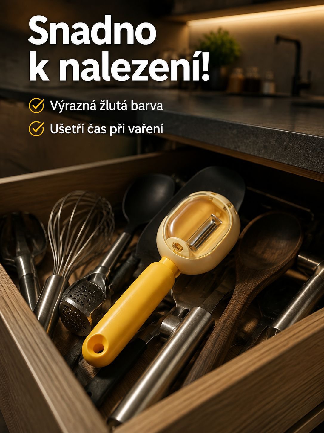 Univerzální škrabka s kontrastními barvami a přihrádkou na skladování