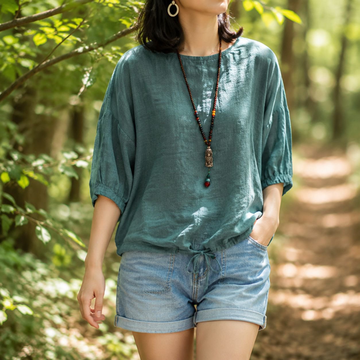 Camiseta holgada de lino para mujer en color blanco