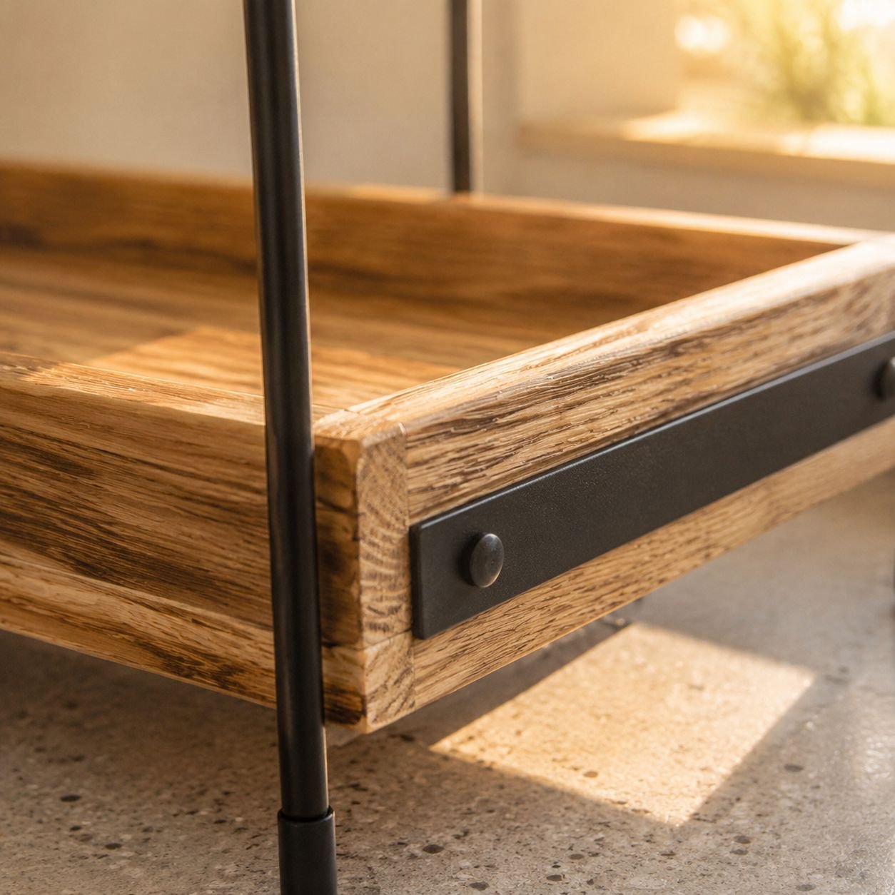 Close-up of spice and towel organizer shelf