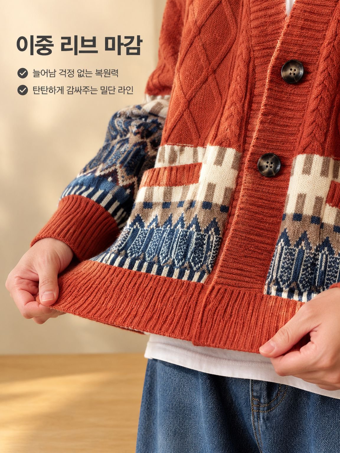 티셔츠와 코디한 캐주얼 남성 가디건