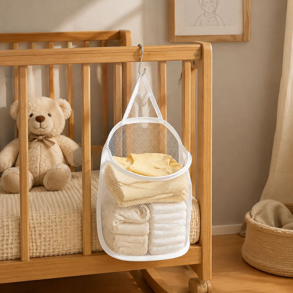 Sac à linge mural pliable, panier en maille adhésif, sans clou
