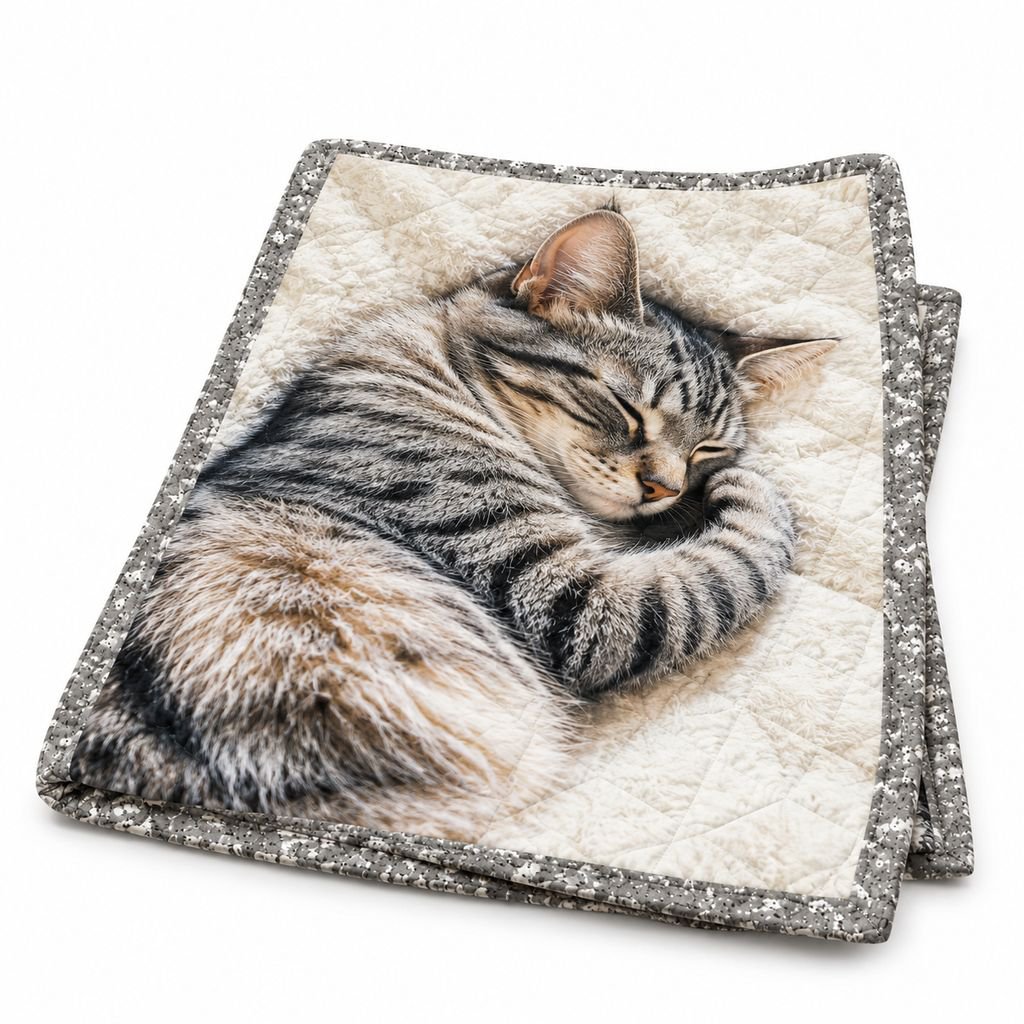 猫柄の持ち運びやすい薄手お昼寝ブランケット