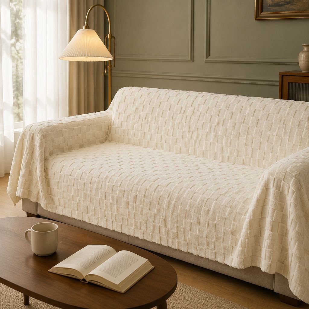 Modern Style Sofa Cover Sofa Blanket Plush Thickened Household Solid Color