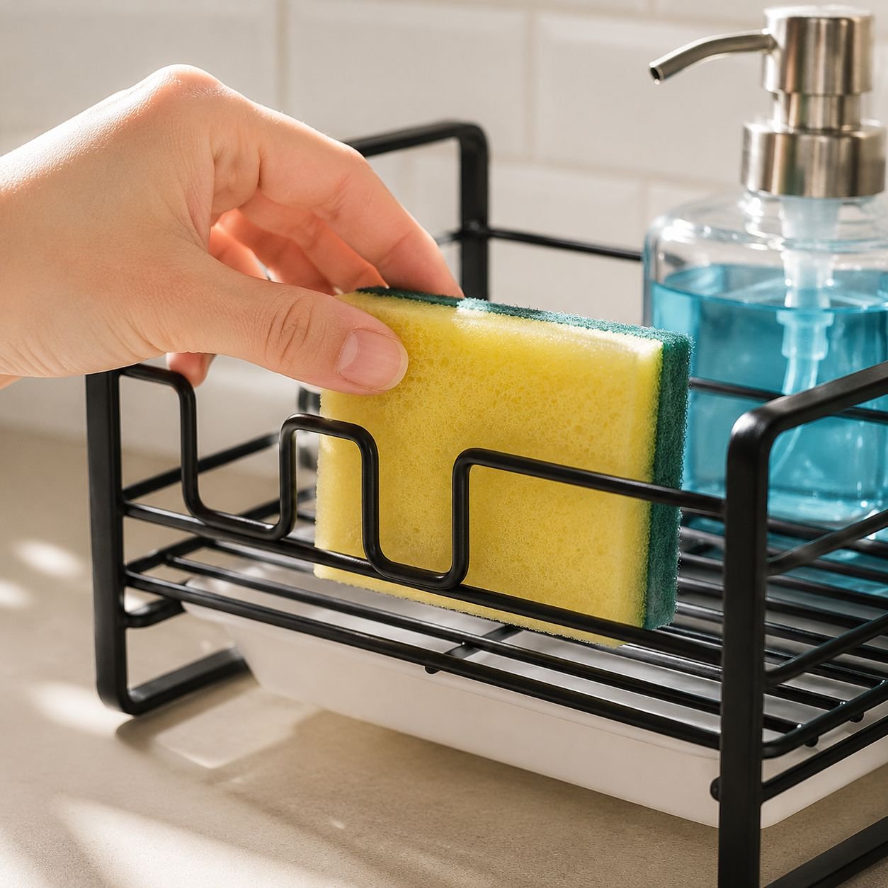 Space-saving kitchen sink storage rack
