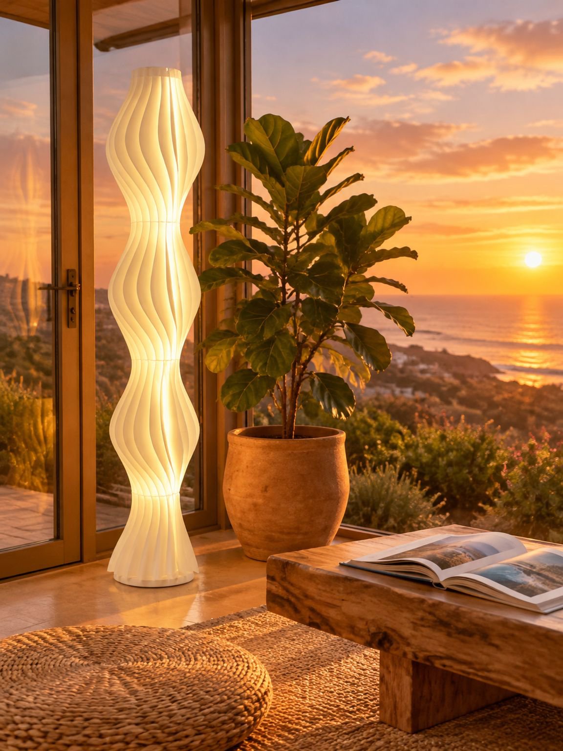Boho grass skirt floor lamp home lighting detail