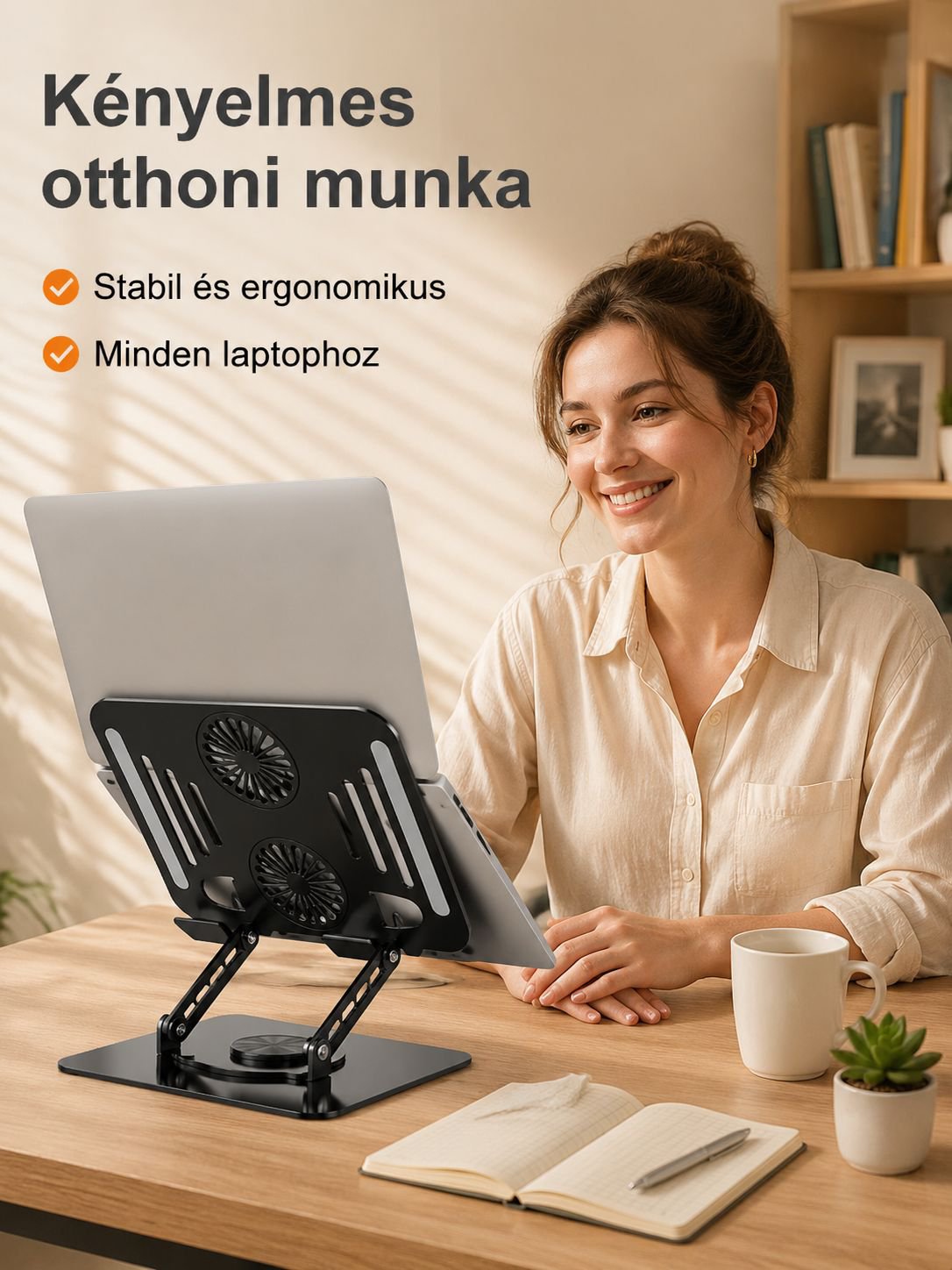 360 fokban forgatható, összecsukható, hordozható laptop állvány, hűtő tartó