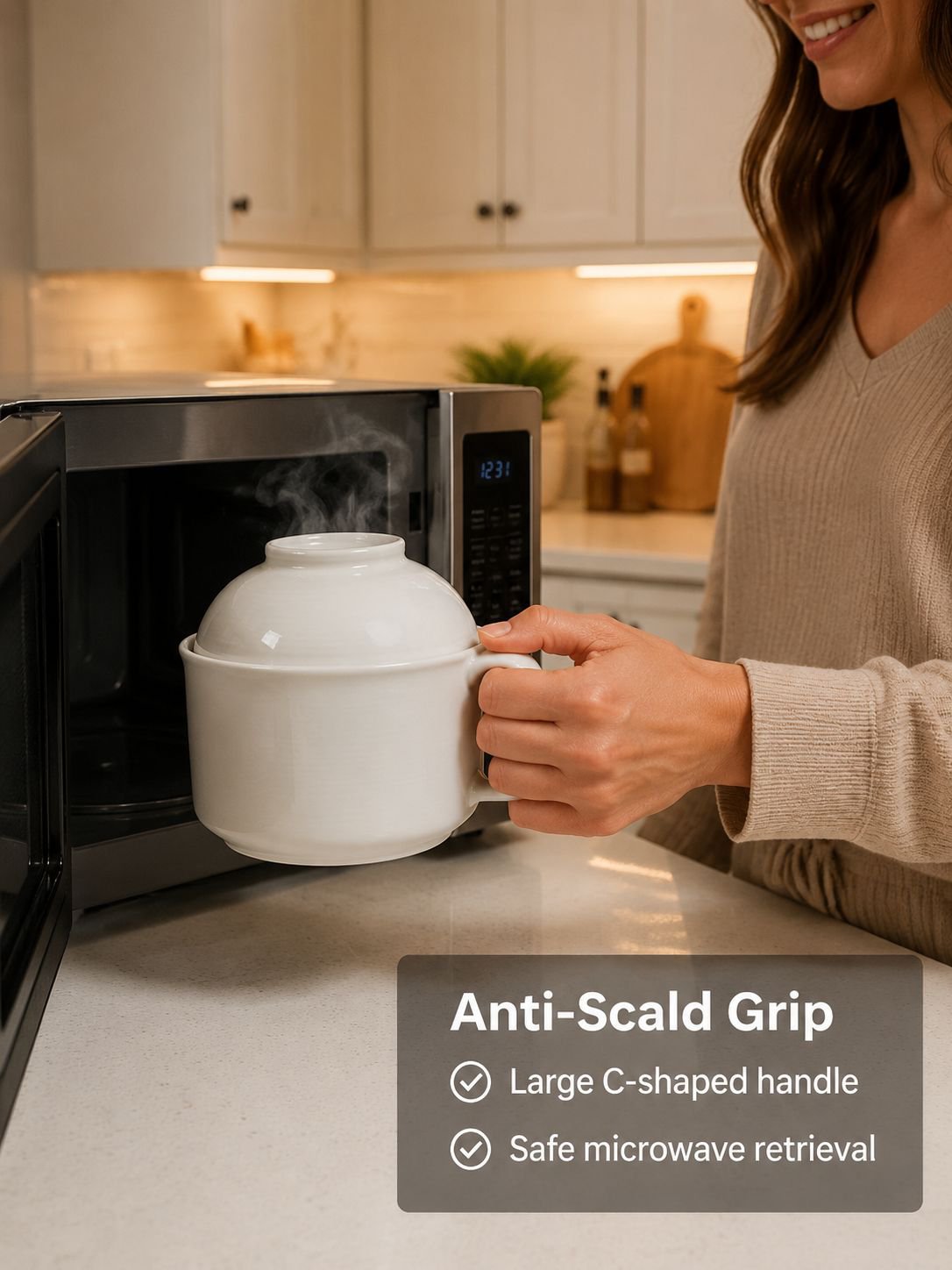 Elegant white ceramic steaming cup for serving