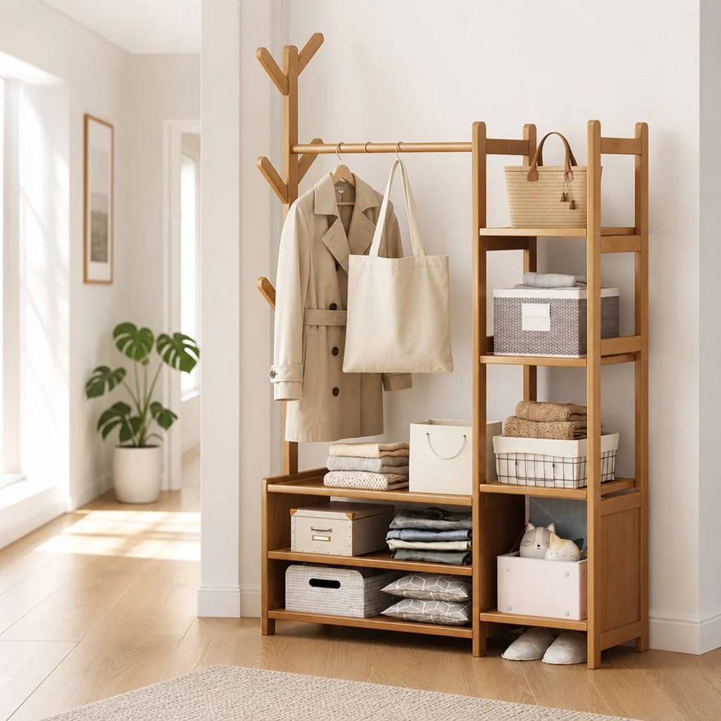 New Chinese Style Solid Wood Coat Rack