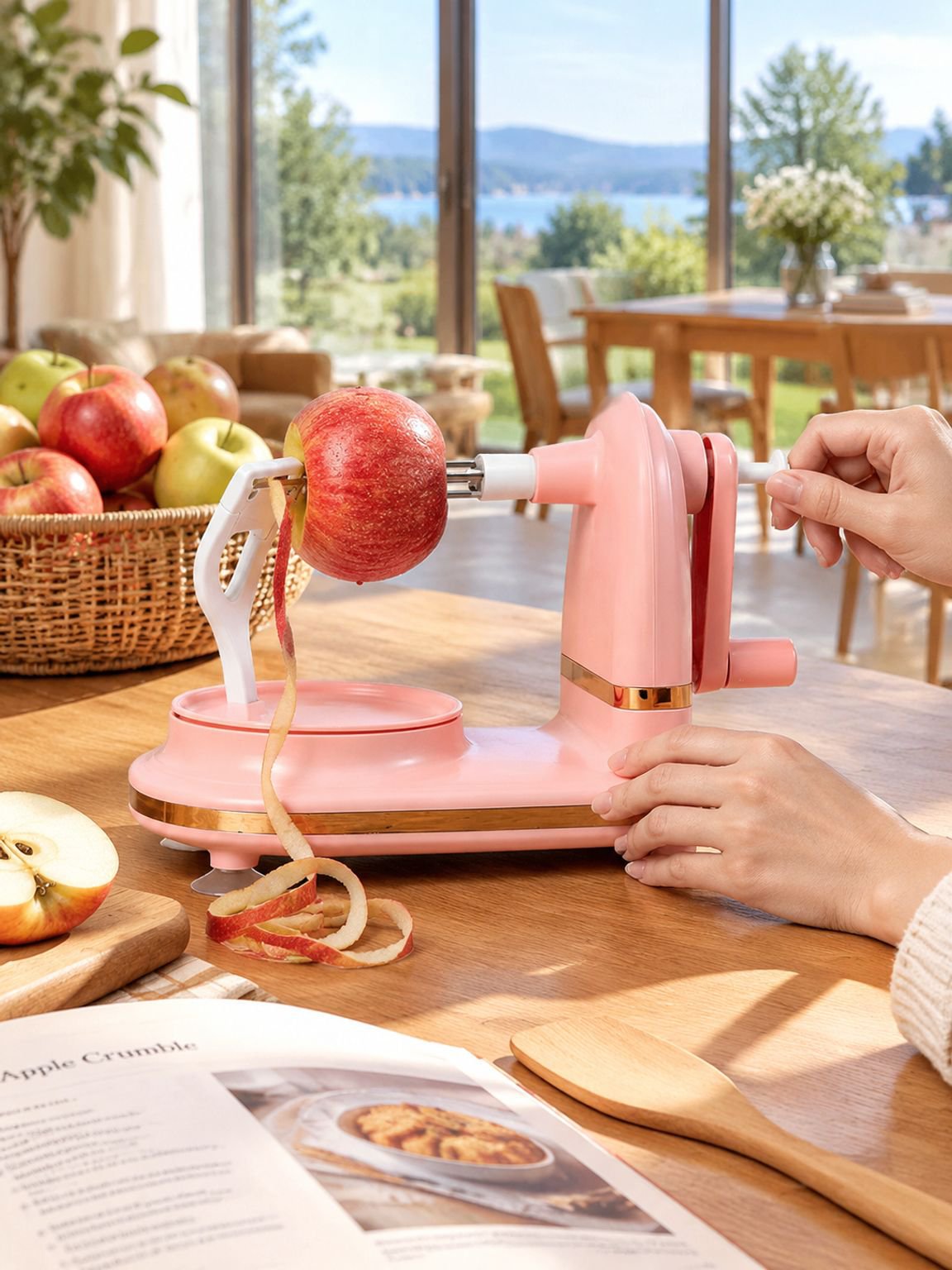 Hand Crank Apple Peeler Quick Fruit Peeling Machine Pink Scraper for Home