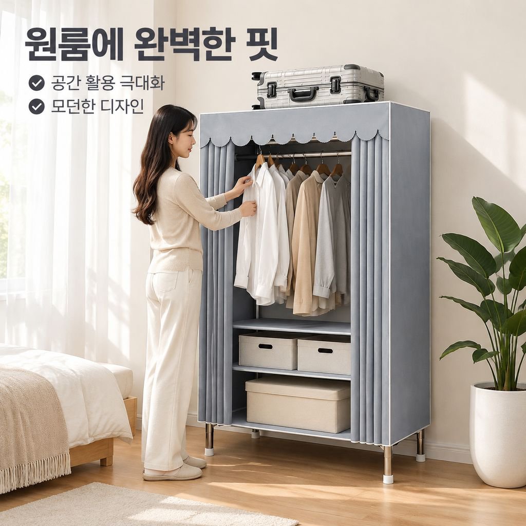 가정용 침실 튼튼한 스틸 프레임 조립식 패브릭 옷장 원룸 수납장