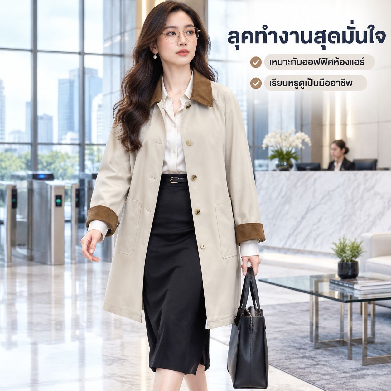 เสื้อโค้ทยาวผู้หญิง สีคากี สไตล์ญี่ปุ่น สำหรับฤดูใบไม้ผลิและใบไม้ร่วง