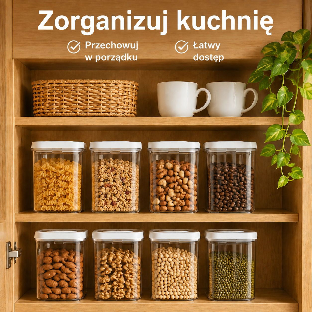 Plastikowy pojemnik na zboża z przyciskiem i szczelnym zamknięciem