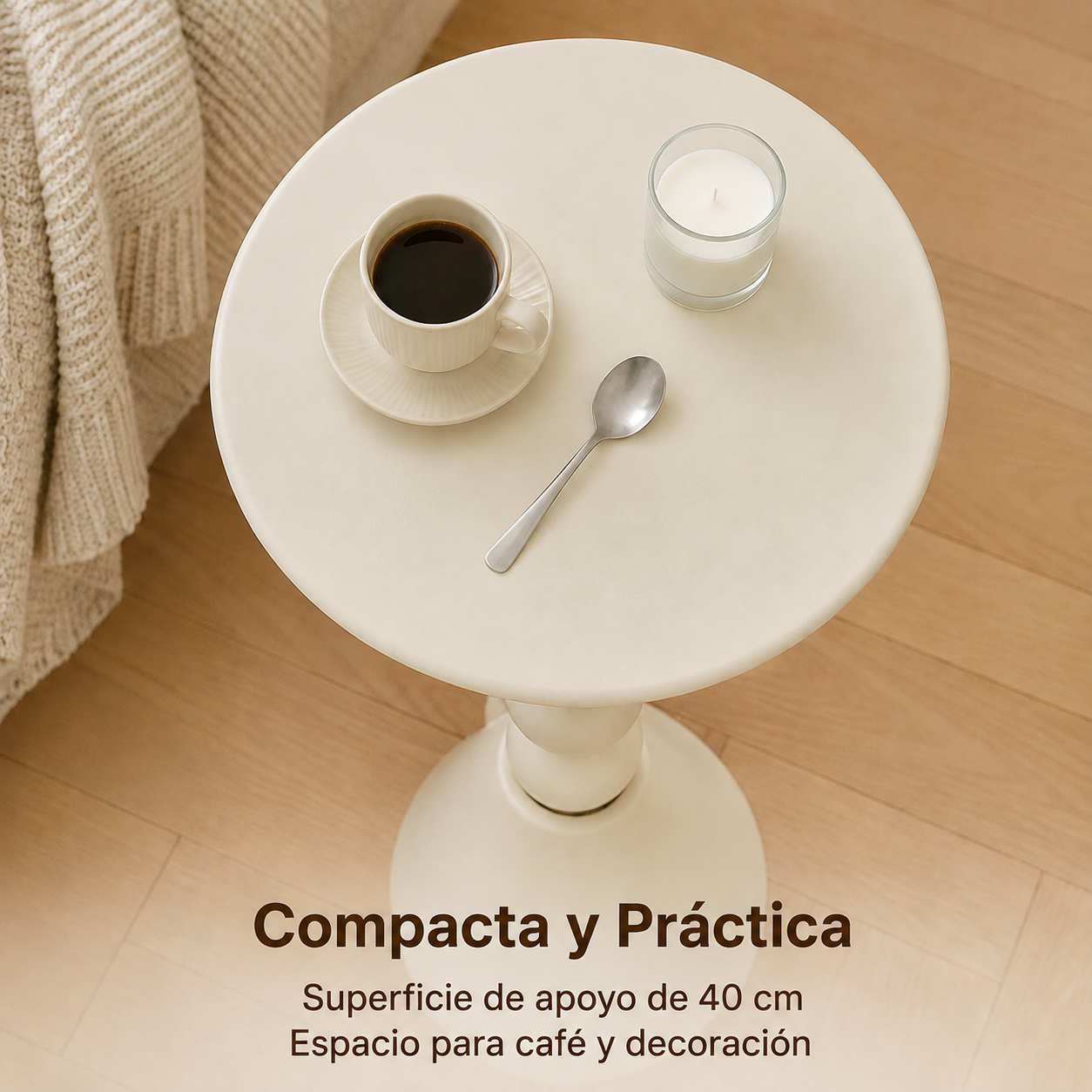 Mesa auxiliar color crema para sofá