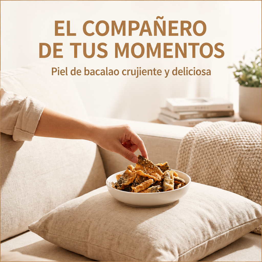 Piel de bacalao crujiente, dulce y picante, glaseada con miel.