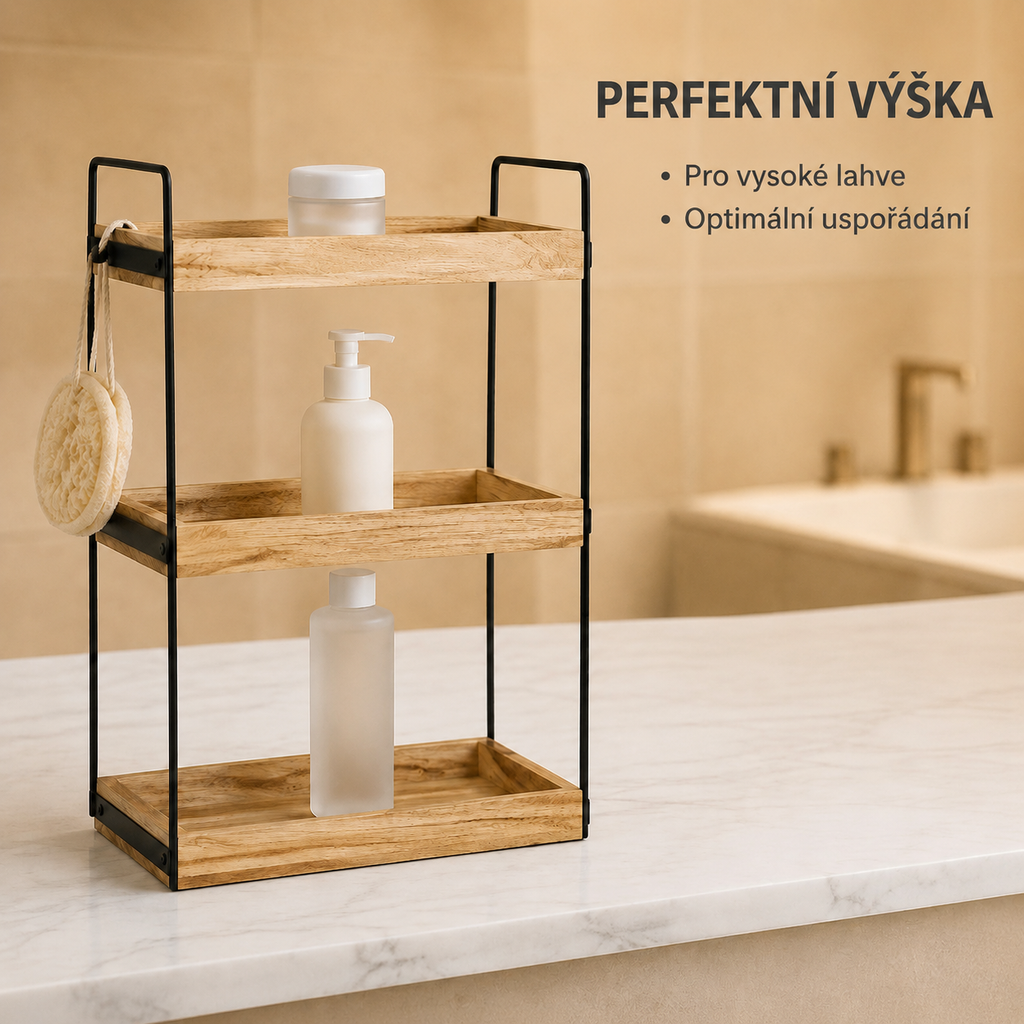 Kombinovaný koupelnový regál ze železa a dřeva