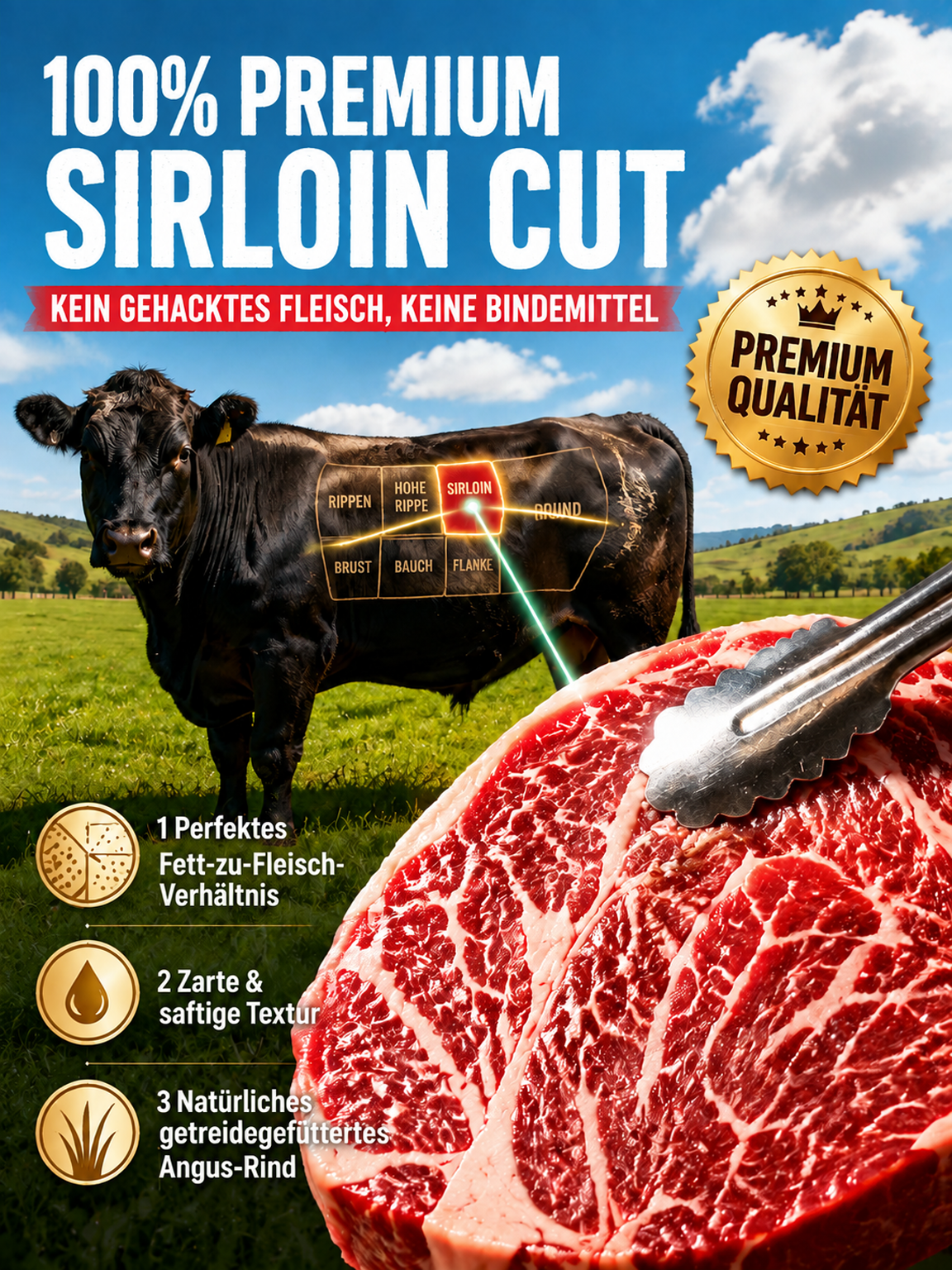 100 % grasgefüttertes Angus – nur ein Pfund pro Rind. Herzhaft und nährstoffreich.