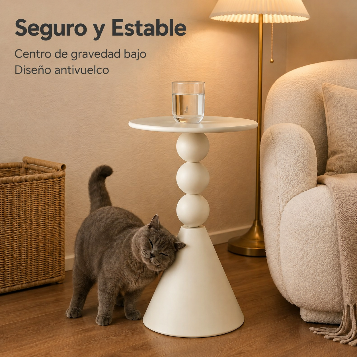 Mesa auxiliar color crema para sofá