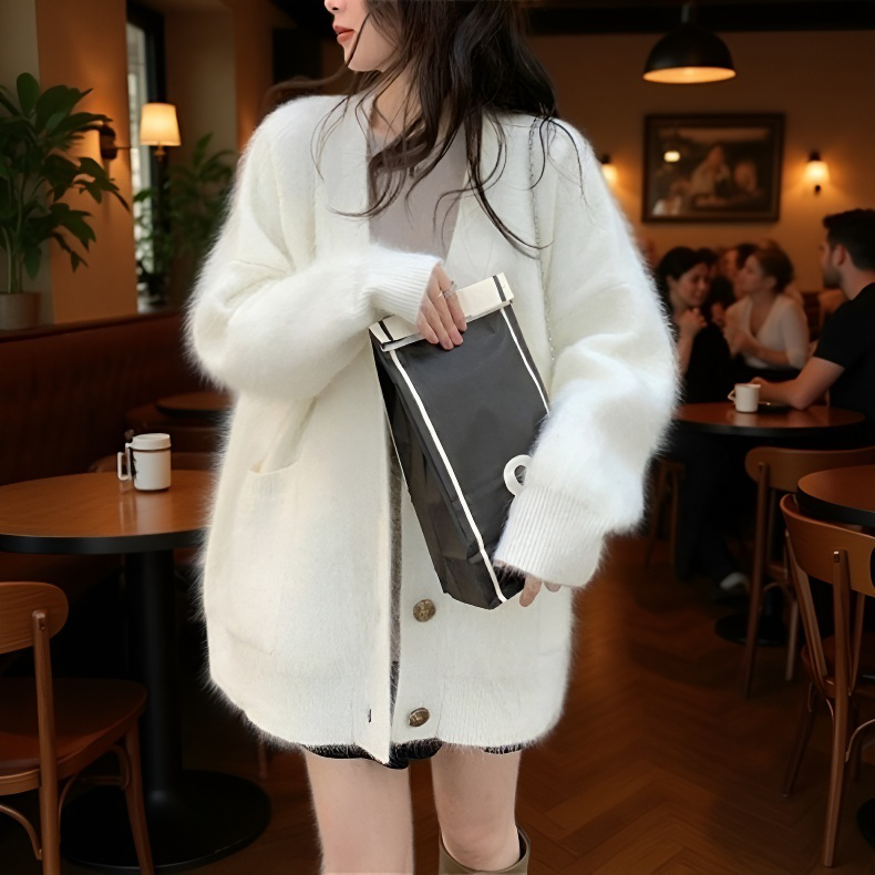 新しい秋冬スタイルのフェイクミンクカーディガン