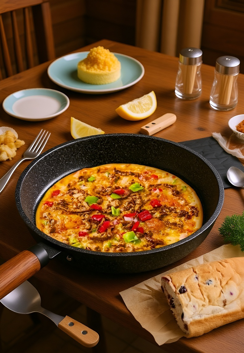 Pánev s ergonomickou rukojetí z maifanového kamene