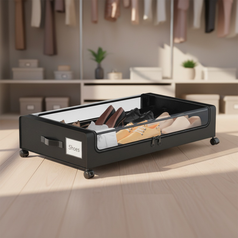 Wheeled, dustproof, covered folding under-bed storage box
