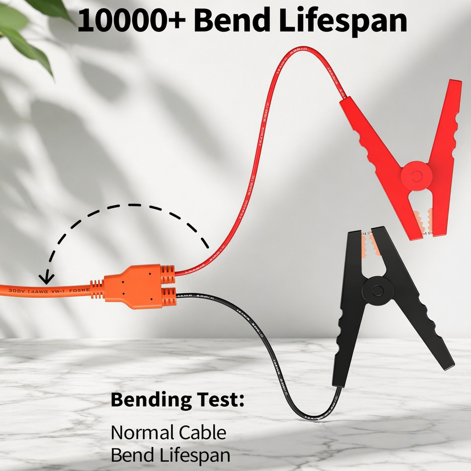 Durable automotive battery charging cable with clamps