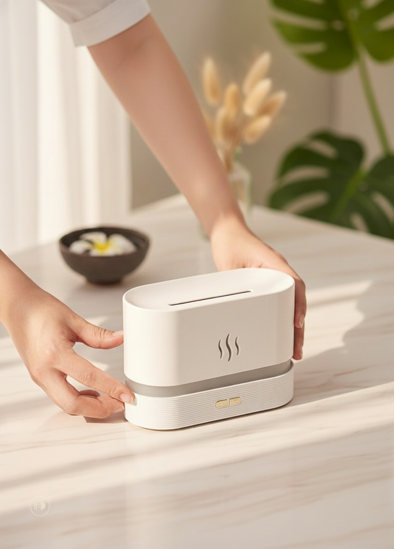 Humidificador ultrasónico silencioso con luz efecto llama