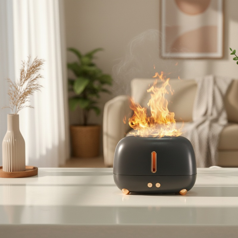 Humidificador USB con llama de colores, difusor de aroma, luz ambiental para oficina y hogar
