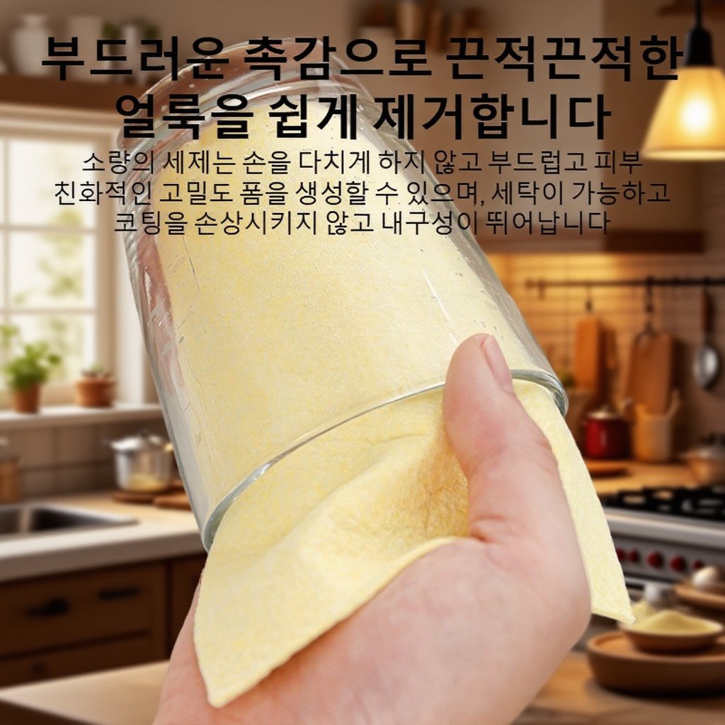  기름 제거, 부스러기 없는 수세미