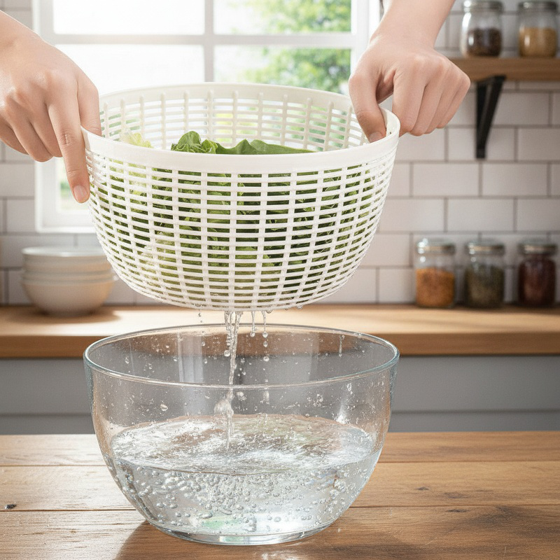 Hilandero Manual de verduras tipo empuje, cesta de drenaje de comida para ensalada de frutas, deshid