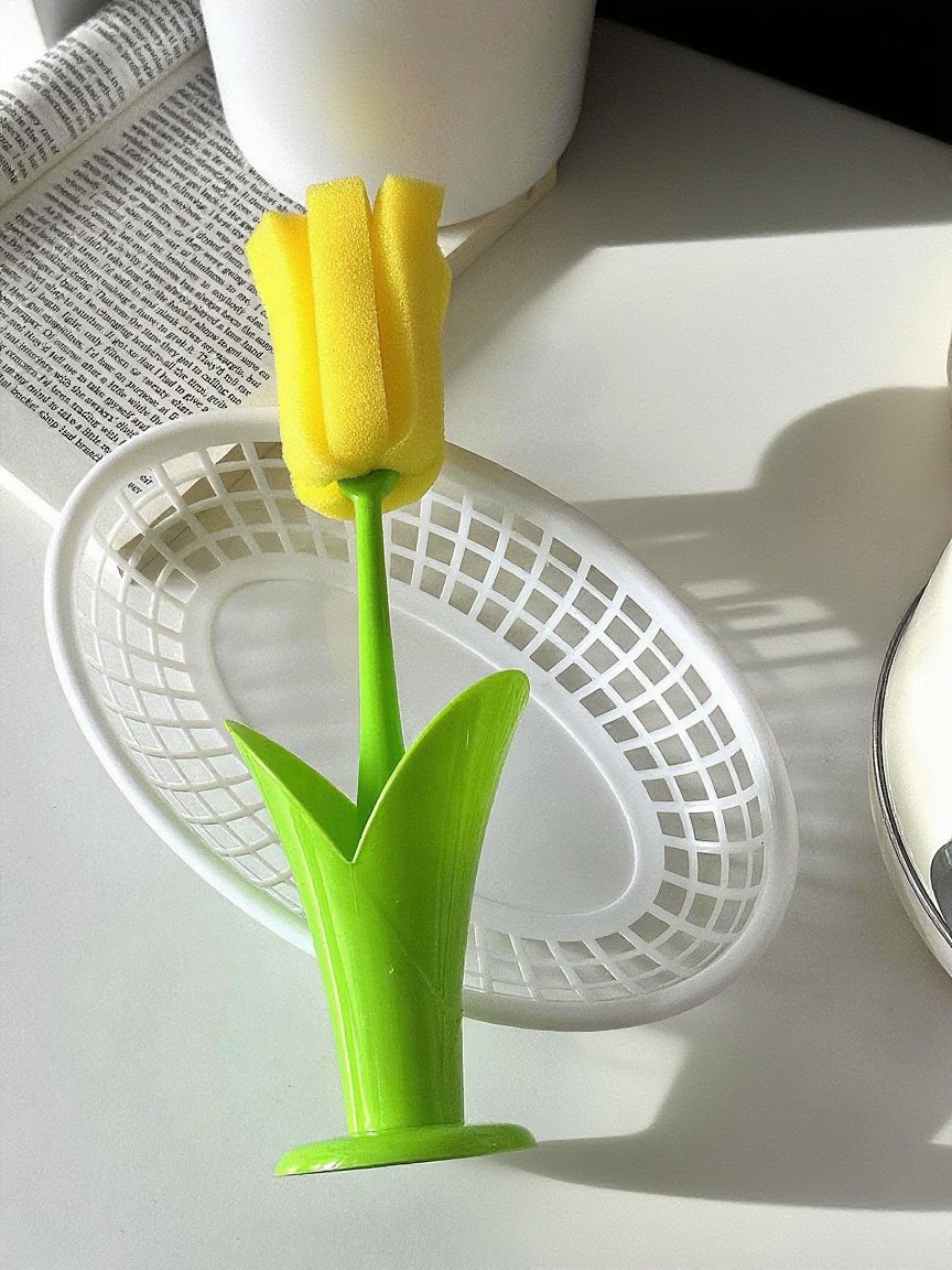  Dlouhá rukojeť na mytí pohárů s houbičkou, snadno odnímatelná, čisticí nástroj