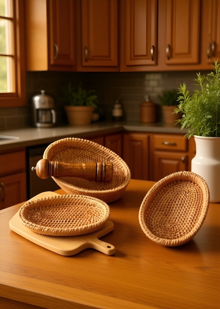 Natural wicker bread basket for dining table