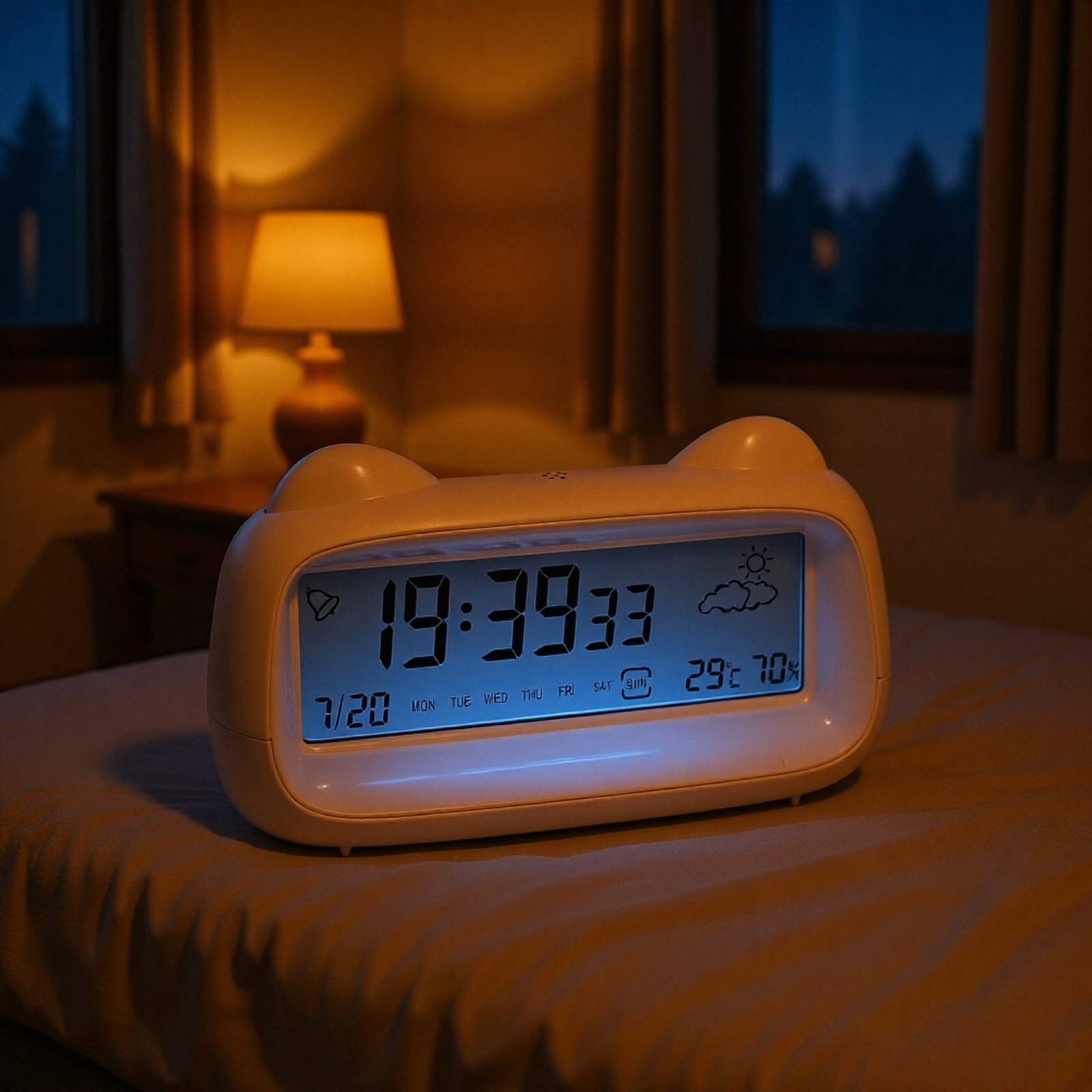 かわいい猫デザイン 子供用電子時計 スマートデジタル表示・卓上・夜光・充電式