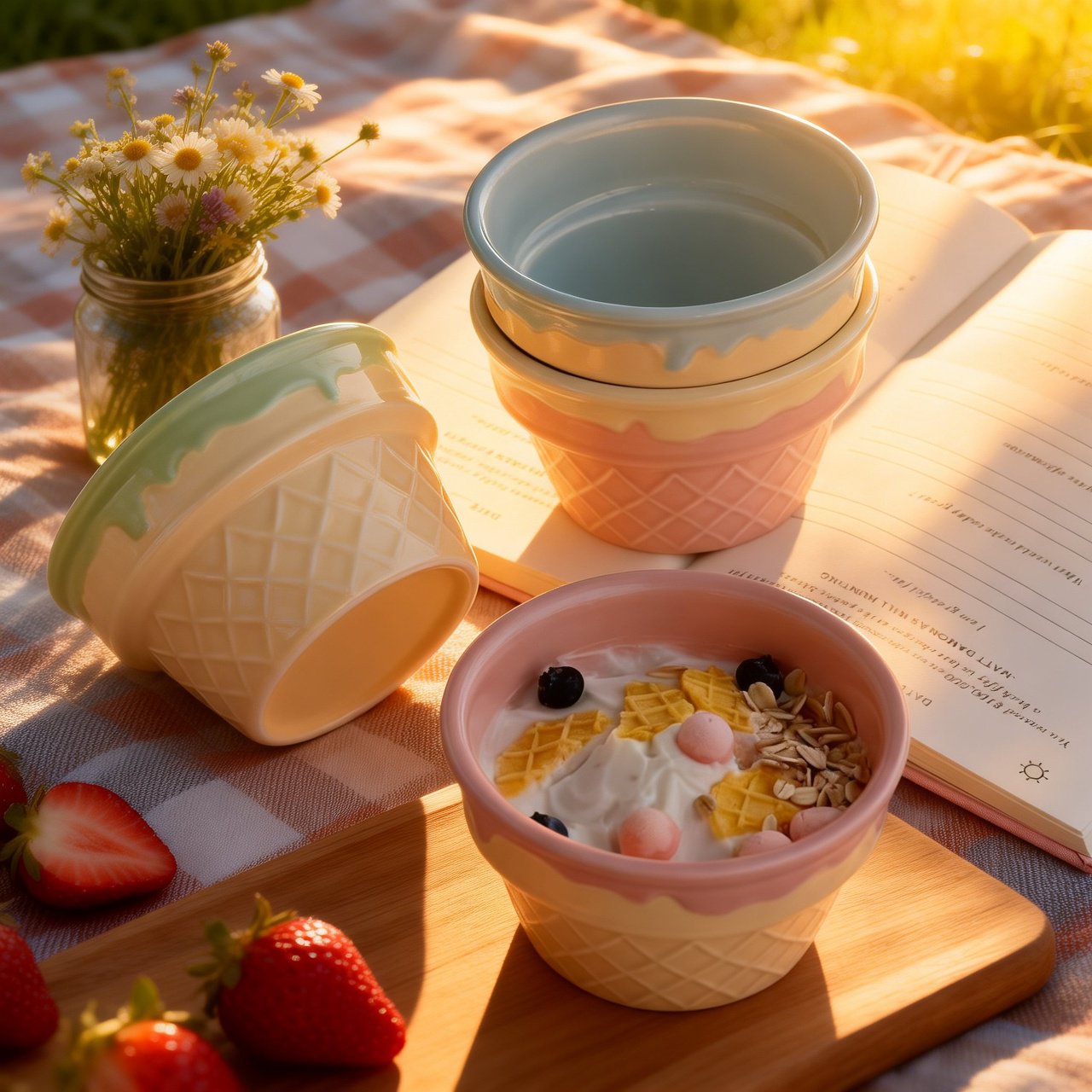 Set completo de vajilla de cerámica temática de helado