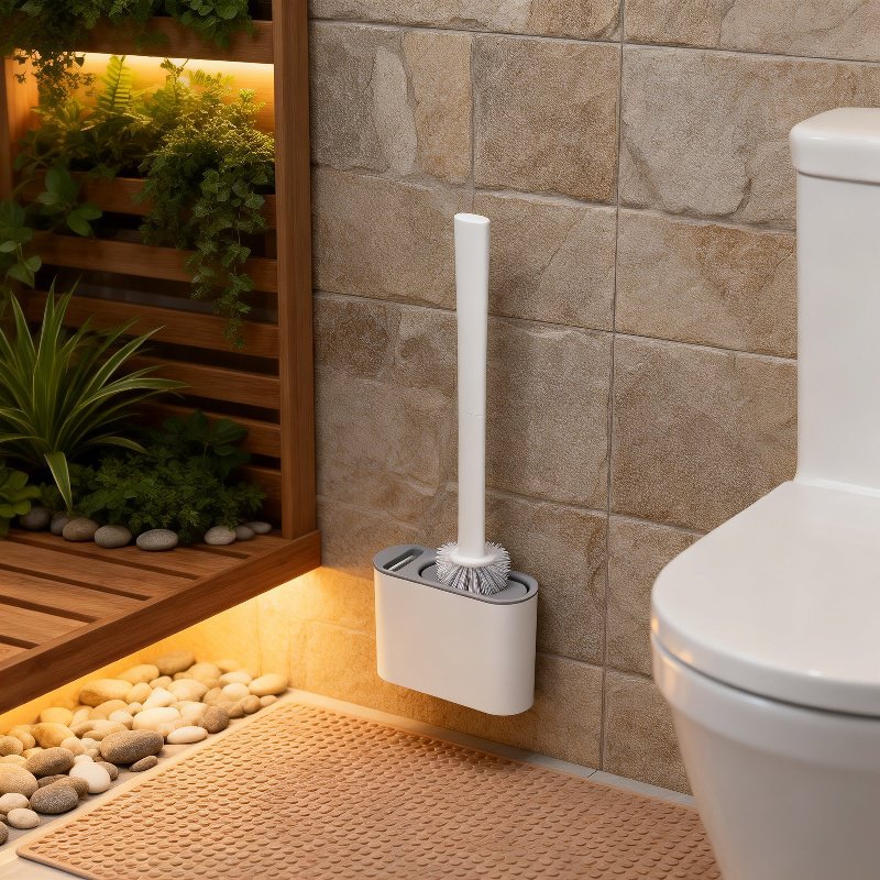 Wall mounted toilet brush set with 2 brushes and holder